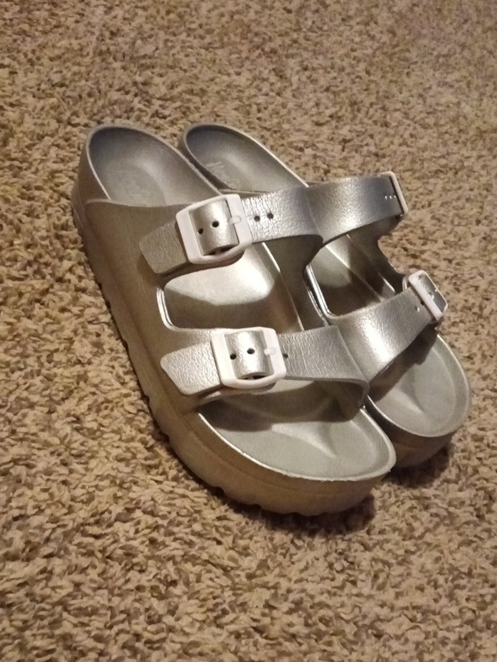 Metallic Silver Double-Buckle Women's Platform Sandals